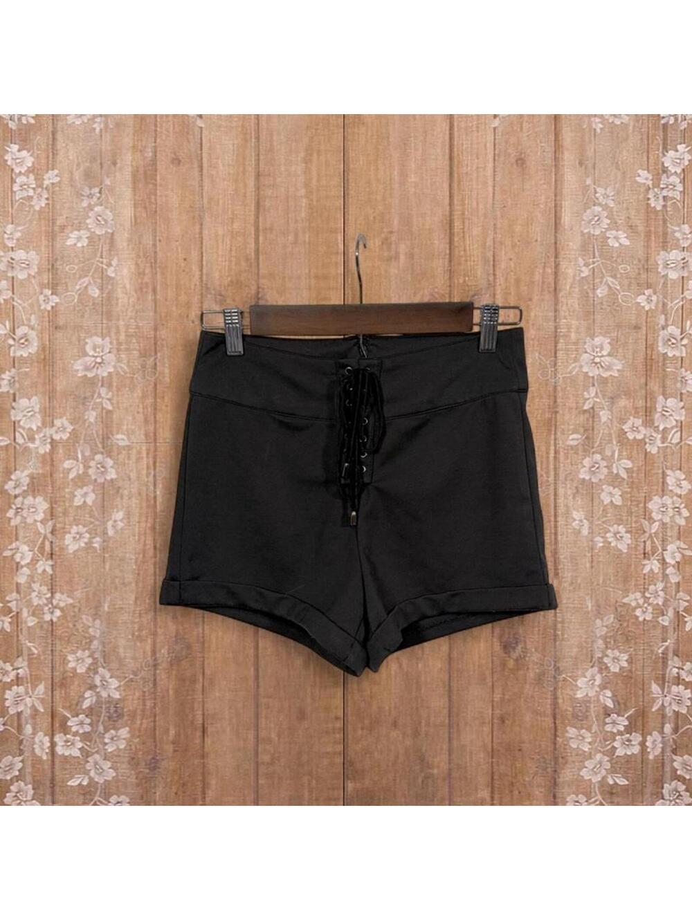 Riah Fashion Black Lace-Up High Waist Shorts